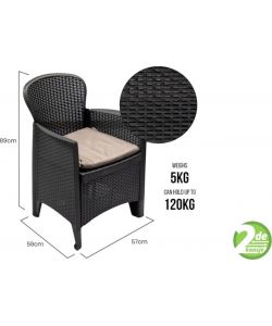 Ipae Progarden Set da Giardino Akita in Polipropilene Effetto Rattan - Antracite