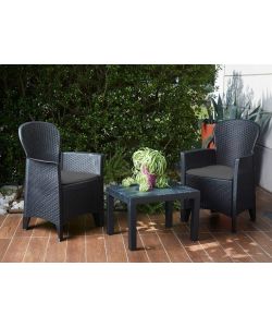 Ipae Progarden Set da Giardino Akita in Polipropilene Effetto Rattan - Antracite