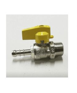 Rubinetto gas a sfera dritto con portagomma corto M1/2' Ottone