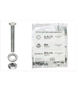 Kit viti testa esagonale M6 x 16 + dadi + rondelle - 200 pz.