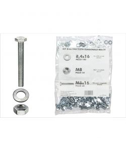 Kit viti testa esagonale M8 x 16 + dadi + rondelle - 200 pz.