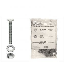 Kit viti testa esagonale M8 x 80 + dadi + rondelle - 100 pz.