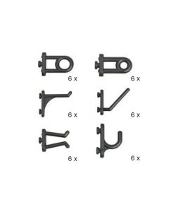 Ganci assortiti in nylon per pannello forato 36 pz.