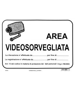 Cartello Area Videosorvegliata 25x45 cm in Polipropilene