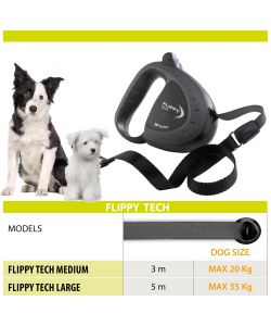 Ferplast Guinzaglio per Cani Retraibile Flippy Tech Tape Nero 3m - M