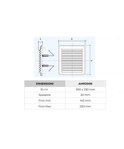 Griglia di Ventilazione in Plastica Bianca con Rete - 204x230 mm