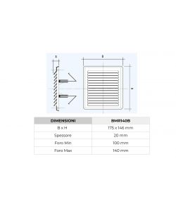 Griglia per Ventilazione in Plastica Bianca con Rete - 183x154 mm