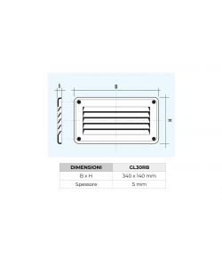 Griglia di Ventilazione Lamiera Bianca con Rete Antinsetti - 340x140mm