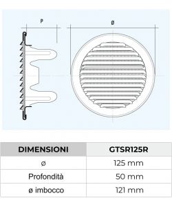 La Ventilazione Griglia Tonda da Incasso Rame d. 150 mm per Foro d.125 mm