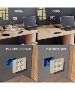 Electraline Multipresa da incasso Quadra 4 prese Schuko P40 per scatole 3 moduli