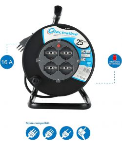 Electraline prolunga elettrica avvolgicavo 25 metri 4 prese nere-grigie