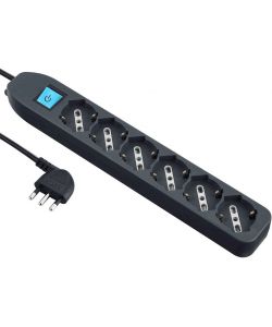 Electraline Multipresa 6 Posti Polivalenti Nera con Interruttore 1,5 m
