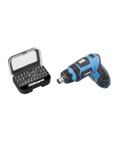 FERVI Avvitatore a Batteria 3,6V con 30 Inserti e Scatola di Latta