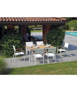 Moia Tavolo Allungabile Esterno - Bianco Opaco, Teak Naturale - 150-210x90 cm