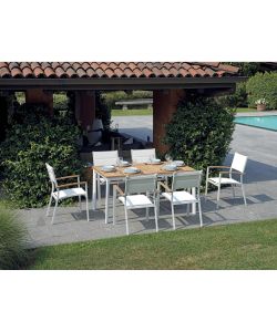 Moia Tavolo Allungabile Esterno - Bianco Opaco, Teak Naturale - 150-210x90 cm
