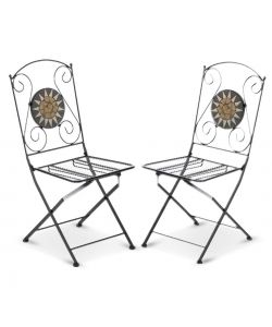 2 pz Sedia pieghevole richiudibile in ferro e mosaico per esterno  MUSA 06409 BLACK