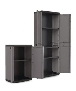 Keter Armadi in Resina Grigio - Set Completo con Armadio Alto e Basso - 68x39x166h cm e 68x39x83h cm - Design Moderno e Funzionale