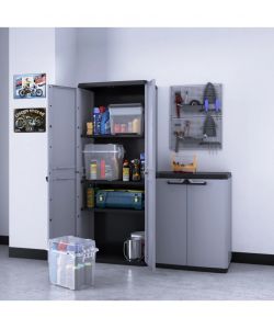 Keter Armadi in Resina Grigio - Set Completo con Armadio Alto e Basso - 68x39x166h cm e 68x39x83h cm - Design Moderno e Funzionale