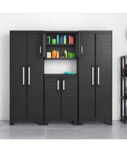 Keter Armadietto Basso Detroit Nero - Mobiletto 65x45x97 cm - Organizer per Casa e Garage