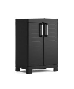 Keter Armadietto Basso Detroit Nero - Mobiletto 65x45x97 cm - Organizer per Casa e Garage