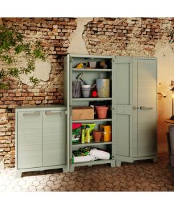 Keter Armadietto Multifunzionale Esterno Planet Grigio Giada - 80x44x182 cm - Armadio Multiuso in Plastica Riciclata