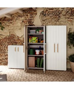 Keter Armadietto Multiuso Groove Beige e Sabbia - 80x45x180 cm - 8 Ripiani Regolabili