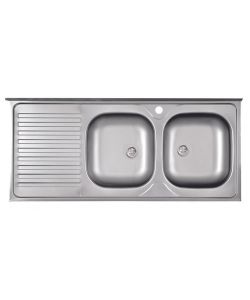 Lavello da Cucina 2 Vasche a Destra con Gocciolatoio Inox 50x120 cm