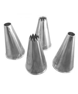 Calder Beccuccio Decoratore Inox per Sac  Poche - Set 4 Pezzi - 2 Lisci 2 Dentati