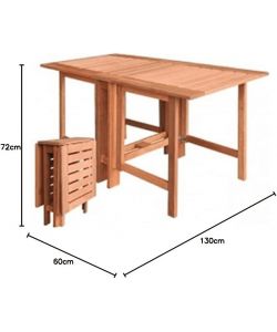 Tavolo Pieghevole in Legno Massello Meranti 130x60xH72 cm Giardino