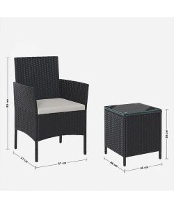 Salotto da Giardino Rattan Radical - Antracite - 2 Poltrone e Tavolo