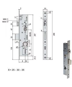 Serratura Infilare Montanti per Alluminio 49225-35-0 Cisa