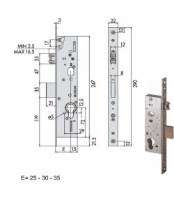 Serratura Infilare Montanti per Alluminio 49250-35-0 Cisa