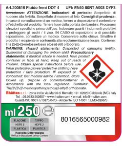 Rhütten Liquido Freni DOT 4 250ml - Fluido per Impianti Idraulici