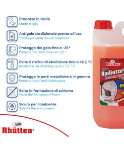 Rhutten Liquido Radiatori Ecobioflu Rosso - Protezione Antigelo - 5lt