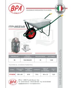CEITP Carriola zincata 75LT verde per giardinaggio e edilizia