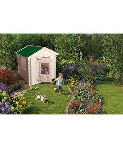 Casetta Bimbi Snoopy 100x100 cm Legno Naturale con Finestra Verde