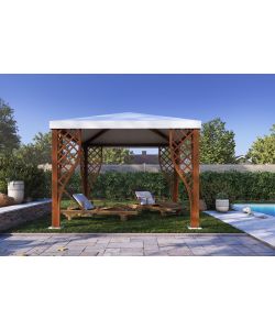 Alce Gazebo Calice Pocket 300x300 cm Legno Noce Copertura PVC Bianco