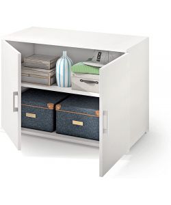 Terraneo Mobiletto Doppia Anta Bianco e Cemento 90x45x66 cm - Mobili
