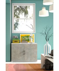 Terraneo Mobiletto Doppia Anta Bianco e Cemento 90x45x66 cm - Mobili