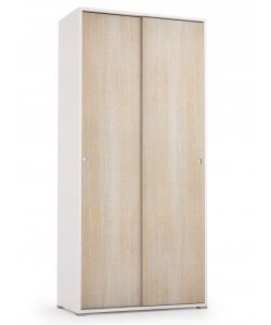 Terraneo Mobile Armadio Doppia Anta Scorrevole Bianco Rovere 90x45x195 - Design Moderno e Funzionale - Quattro Ripiani Regolabili