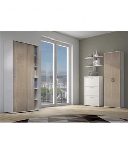 Terraneo Mobile Armadio Doppia Anta Scorrevole Bianco Rovere 90x45x195 - Design Moderno e Funzionale - Quattro Ripiani Regolabili