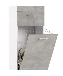 Terraneo Mobile Multiuso Bianco Cemento con Cestello Porta Biancheria - 45x32x195 cm - Design Moderno e Salvaspazio