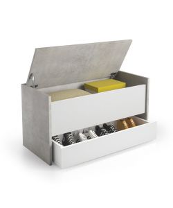 Terraneo Baule Contenitore Bianco e Cemento - Panca d'Ingresso 90x40x46