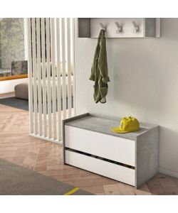 Terraneo Baule Contenitore Bianco e Cemento - Panca d'Ingresso 90x40x46
