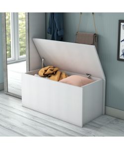 Terraneo Baule Contenitore Bianco 90x45x45 cm - Chiusura Rallentata - Panca d'Ingresso Pratica e Versatile