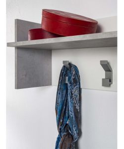 Terraneo Pannello Appendiabiti Bianco e Cemento con Ripiano e 3 Ganci - Design Elegante per Ingresso e Corridoio - 90x29x34 cm