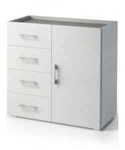 Terraneo Mobile Bianco 4 Cassetti e Anta - Piano Cemento - 90x41x87 cm