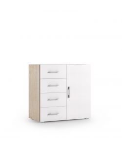 Terraneo Mobile Rovere 4 Cassetti e Anta Bianca 90x41x87 cm - Design Moderno
