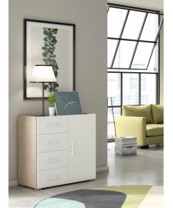 Terraneo Mobile Rovere 4 Cassetti e Anta Bianca 90x41x87 cm - Design Moderno