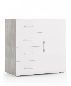 Terraneo Mobile Multifunzionale 4 Cassetti e Anta Bianco - Effetto Cemento - 90x41x87 cm